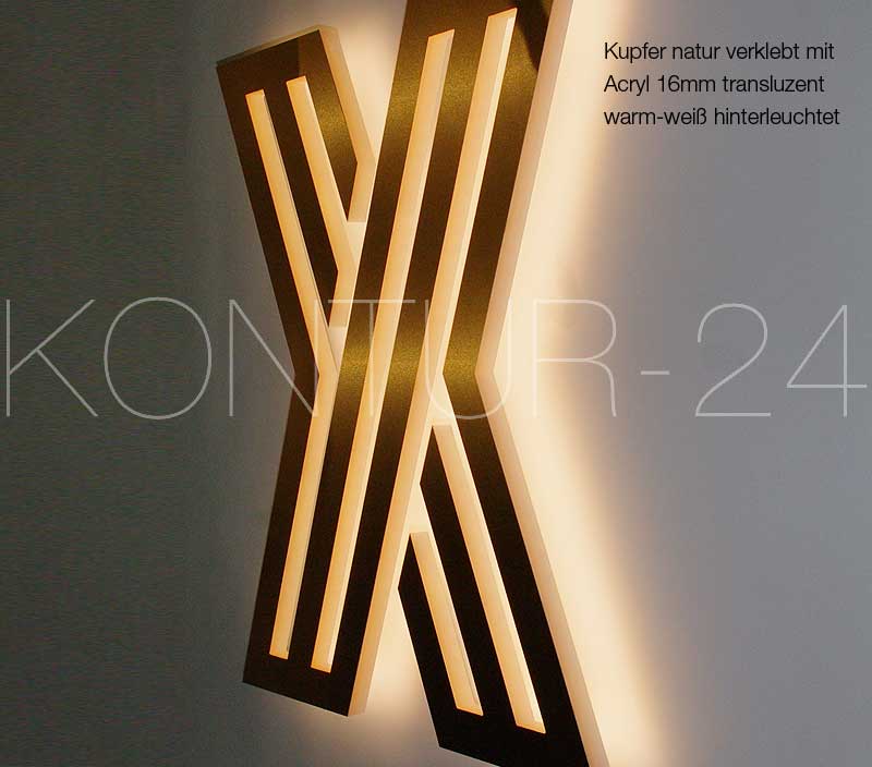 Lichtwerbung: Leuchtbuchstaben Rück-/Seitenleuchter aus Kupfer & Acrylglas 16mm tl